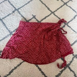 Red Floral Wrap Skirt